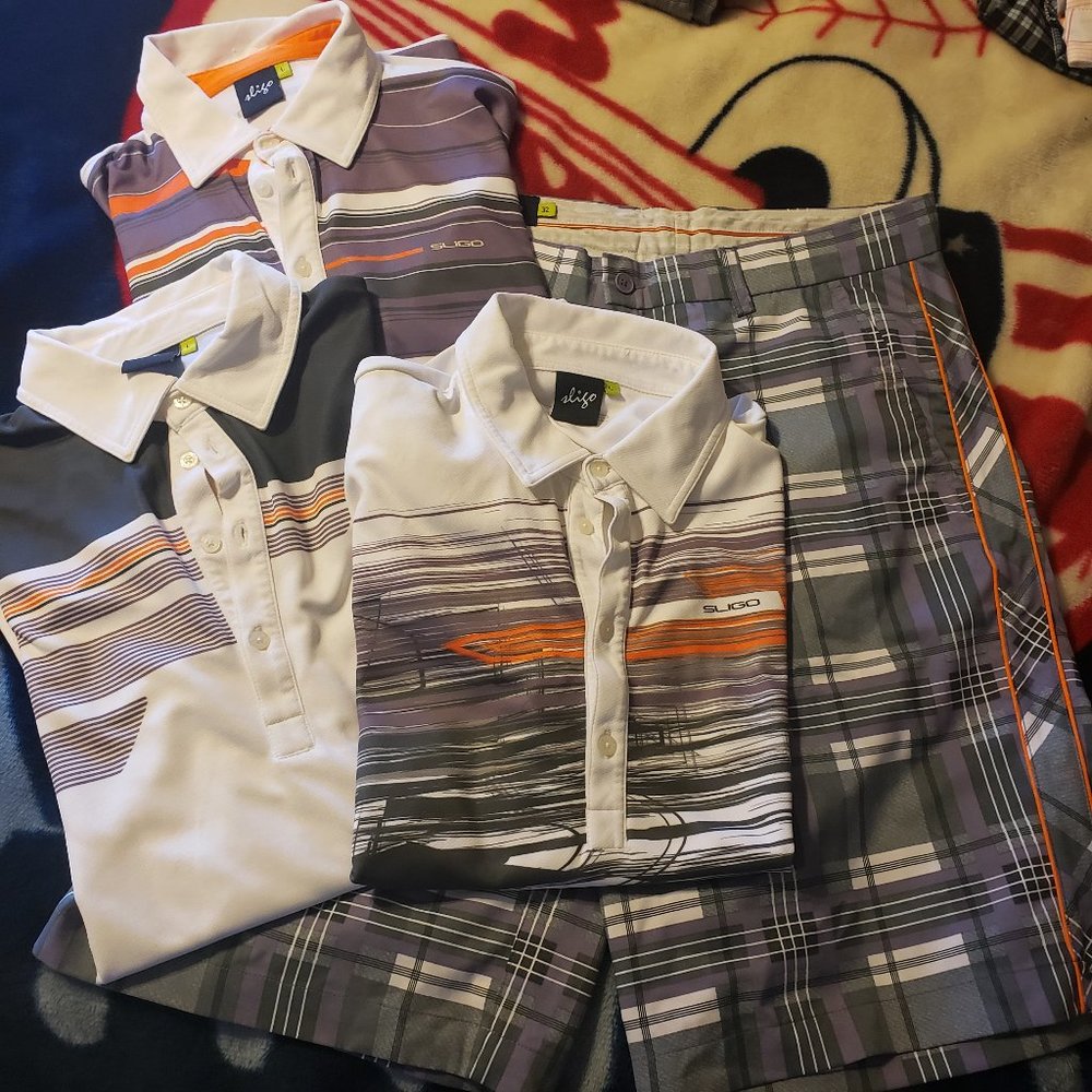 Sligo Plaid Golf Shorts 32 & Polos L